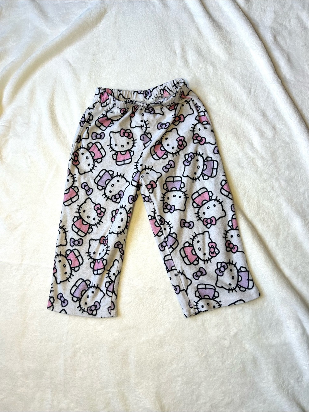 Hello Kitty White Fleece Pajama Bottoms with Pink & Purple Accents